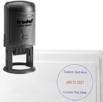 Custom Round Dater Stamp - 2 Line Personalized Text, Self-Inking With Pre-Installed Ink Pad, DEPOSITED