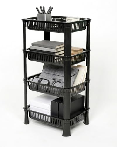 Image of U-Max Multi Tire Kitchen Storage Rack, Plastic Utility Shelf Organiser, Space Saving Storage Solution, Revolving Vegetable Rack (Black-Regular, 4)