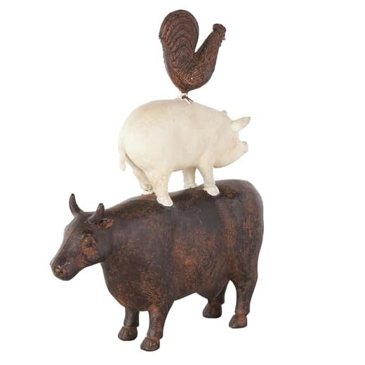 Deco 79 Polystone Farm Animals Decorative Sculpture Stacked Home Decor Statue, Accent Figurine 10" x 3" x 14", Brown
