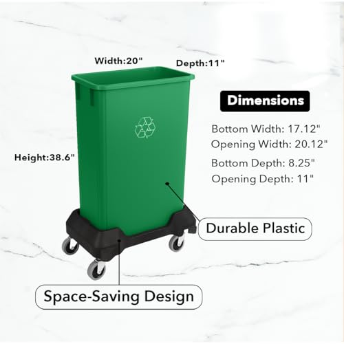 Image of 23 Gallon Slim Rectangular Garbage Can with Wheels - Green