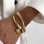 PEALICIOUS Gold Silver Chunky Bracelet for Women Girls 2Pcs 7in Arm Cuff | Minimalist Silver Gold Chunky Bangles Prom Gifts, Trendy Gold Upper Arm Band, Stack Bead Prom Accessories Summer Jewelry