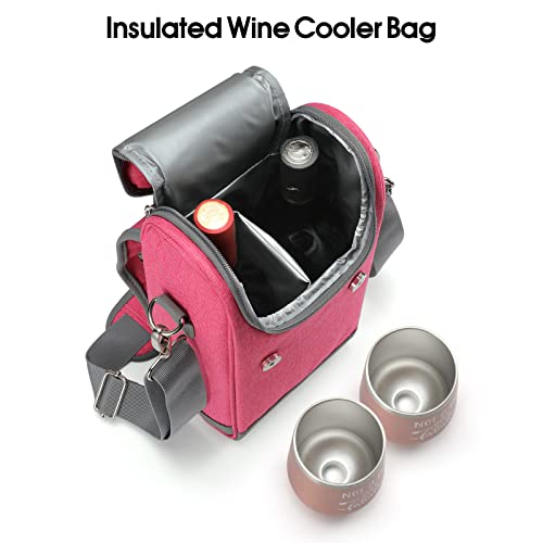 Wine Tote Bag with Stainless Steel Wine Tumbler (Rose Red) - Image 2