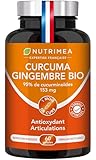 CURCUMA - Extrait de Curcuma BIO Titré à 95% en Curcuminoïdes - Avec Gingembre BIO - Anti Inflammatoire & Antioxydant - Douleurs Articulaires - Nutrimea - 60 Gélules Vegan - Fabriqué en France
