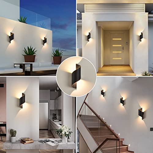KUKAK Lampada da parete per interni ed esterni, 10 W 3000 K, luce bianca calda, moderna fino a giù, illuminazione impermeabile IP65, spirale in metallo per bar, camera da letto, nero