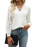 GOORY Womens Long Sleeve Tops Dressy Casual Business Plus Size Lace Tops Chiffon Blouses for Women Fashion 2023 Work Fall Winter White Tops, White M