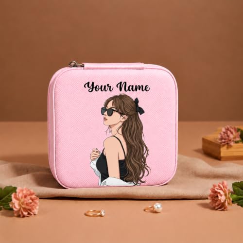 Image of PRIMIT Personalized Jewelry Box with Name & Birth Flower - Custom Travel Jewelry Organizer Case - Bridesmaid, Birthday, Christmas Gift for Women & Girls (Glam Muse)