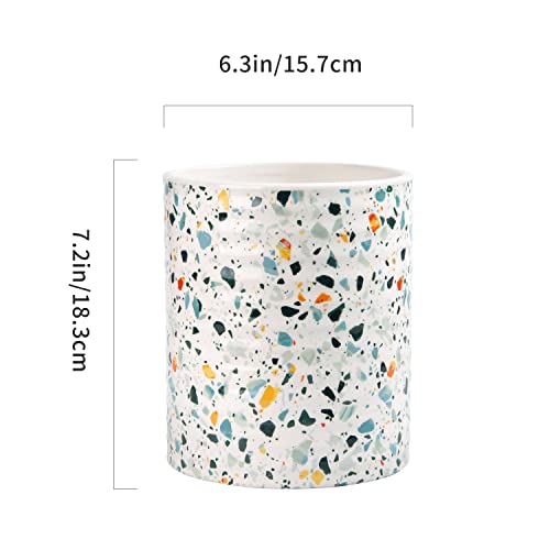 Leazul Kitchen Utensil Holder,7.2″Extra Large Stable Terrazzo Marble Pattern Ceramic Utensil Crock,Utensil Organizer For Countertop,Kitchen Decor,Utensil Holder For Housewarming,Wedding Gift Blue #TOP2