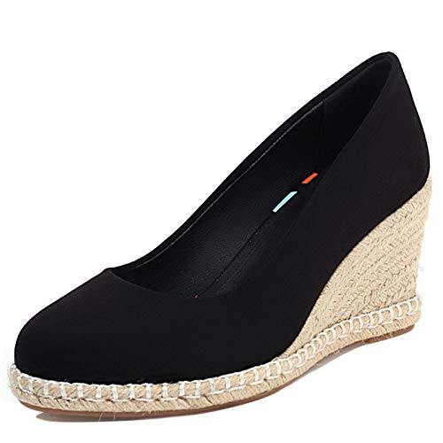 Gicoiz Compensées Espadrille Femmes Bout Rond Plateforme Escarpin A Enfiler Eté Mariage Comfy Bout Fermé Talons Hauts Décontractée Escarpin Chaussures...