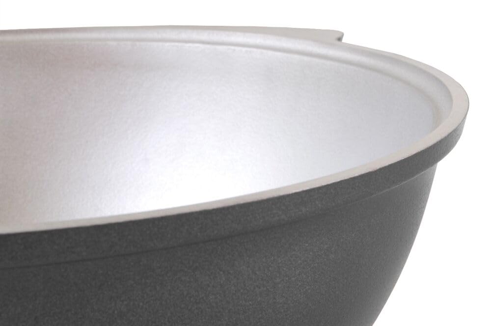 STP GOODS Cast Aluminum Asian Cauldron with Lid 12.7 Qt (12 L) Kazan for Making Pilaf, Dutch Oven Pot, Camping Cookware Kitchen Pot, Aluminum Caldero (Black)