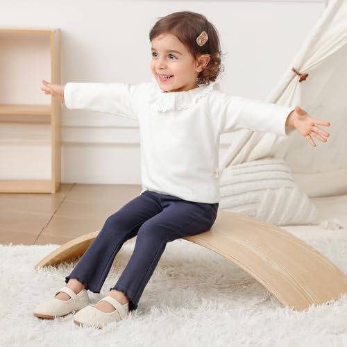 Image of Baby Toddler Girl Flare Pants 4 Pack Girls Ribbed Cotton Leggings | Soft & Stretch,Wide Leg,Comfy Elastic Waistband,Pull-On Style,Solid Color,Ruffle Bell Bottom Pants,Casual Fall Winter Clothes