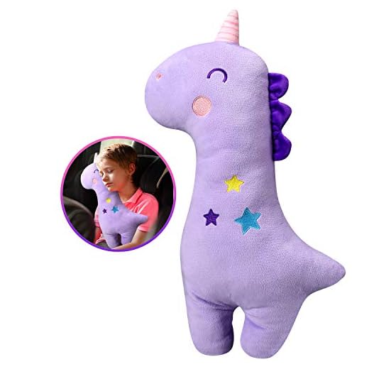Farochy Unicorn Seat Belt Pillow Kids Unicorn Seat Belt Cover, Vehicle Shoulder Pads, Car Seatbelt Cushion for Kids, Seat Strap Pillows Kids, Animal Travel Pillow (Purple)
