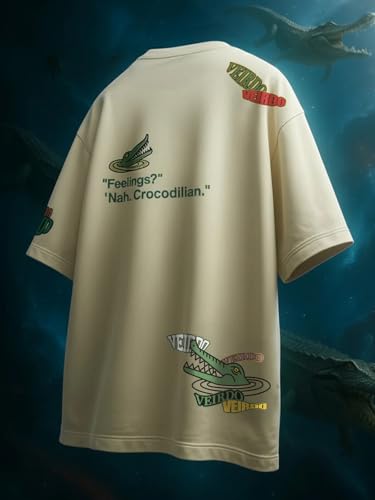 Image of Veirdo Men's Oversized T-Shirt | 240 GSM | Pure Cotton | Drop Shoulder | Round Neck | Half Sleeve Graphic Puff Print | Summer Casual Streetwear Loose Fit Tee