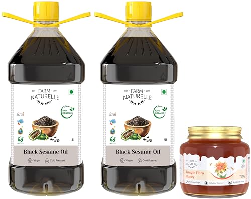 Image of Farm Naturelle - 10ltr Organic Virgin Cold Pressed Black Sesame Seed Cooking Oil, (Black Sesame, 10 Ltr) with 400g Jungle Honey Worth of 609 /-