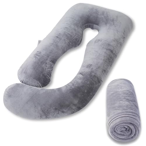 AS AWESLING Full Body Pillow Velour Pillowcase, Pregnancy Pillows Cover, Replacement Pillowcase (Dark Grey, 60 Inch)