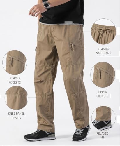 Image of Men's Cargo Pants | Casual Cotton Cargo Trousers for Men | Regular Fit Multi Pocket Outdoor Travel Pants | Stylish Comfortable Casual Bottom Wear for Men