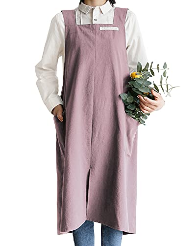 Small snail Algodón Lino Delantales Color Sólido Estilo Japones Vendaje Cruzado Delantal con Bolsillo Literatura Arte Tienda Flores Ropa por Mujeres Hombres Cocinando Cocina Talla Extra Rosa Cover