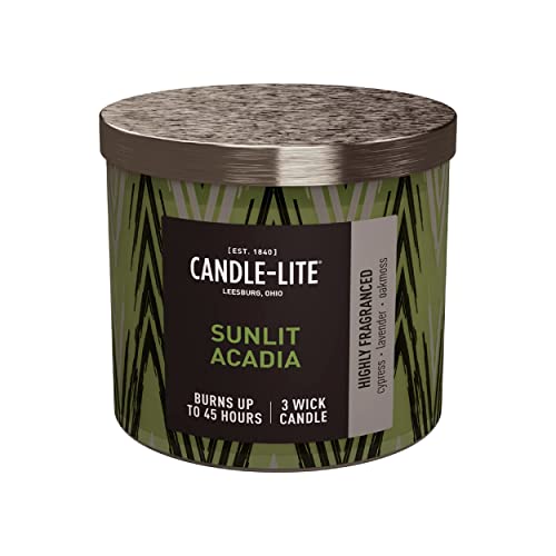 Candle-lite Premium 3-Wick Sunlit Acadia Scented Candle, 14 oz. Aromatherapy Candle with Glass Jar