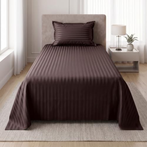 Image of Living Roots Glace Cotton 180 TC Single Bedsheet with 1 Pillow Cover |Single Size 60 x 90 Inches |Soft, Breathable & Durable |Fits Mattress up to 4 Inches |No Colour Bleeding (Brown)