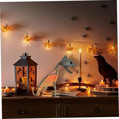 Squelette de chat assis décoration Halloween lumineuse et figurine animale mobile