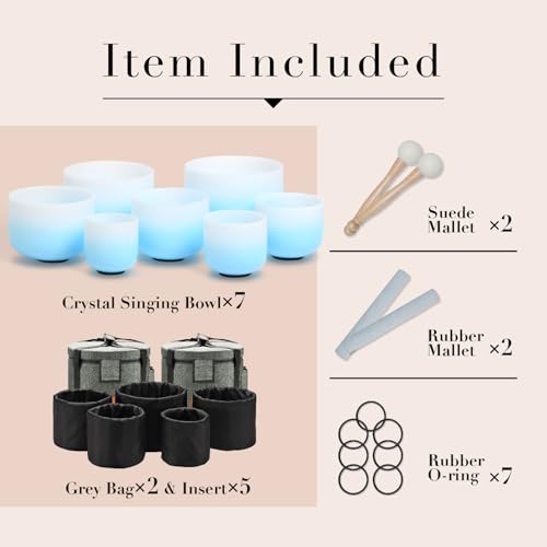 CVNC 432HZ 6-12 Inch Azure Blue Color Aria Gradient Design Frosted Quartz Crystal Singing Bowls Chakra Set of 7 with Carry Case Bags for Sound Healing and Meditation by CVNC - Image 7