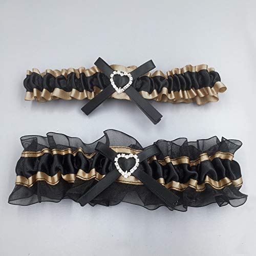 Kirmoo Wedding Bridal Garter Set Ruffled Organza With Satin Bow Heart Charm Prom Garter (Gold And Black) #TOP1