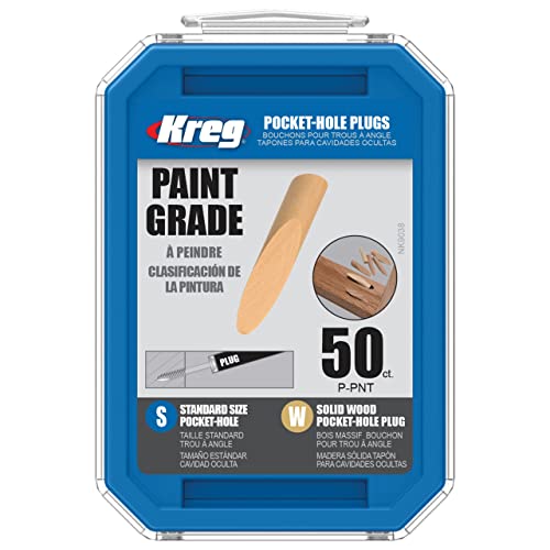 Kreg Solid-Wood Pocket-Hole Plugs - Clean Hole Plug Finish - Essential Woodworking Accessory for Hidden Joints - Paint Grade - P-PNT - 50 Count