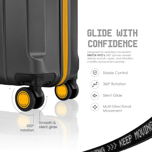Image of SNITCH VITTO Cabin Size Black Polycarbonate Hard Travel Suitcase - Trolley Bag Small & Luggage with 8 Wheels, Premium Lock, Wet Pouch & Free Shoe Bag