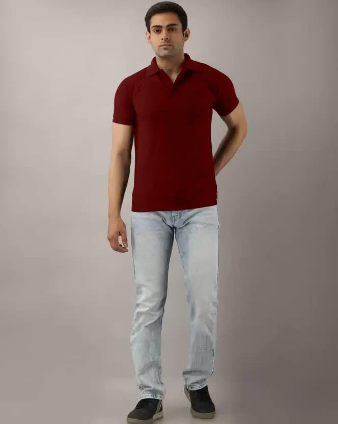 Image of INKKR Men's Polo Neck Half Sleeve Solid T-Shirts