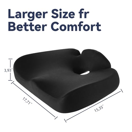 LALUCREATE Large Memory Foam Seat Cushion w/ Rear Cutout & Non-Slip Cover (Black) - image 3