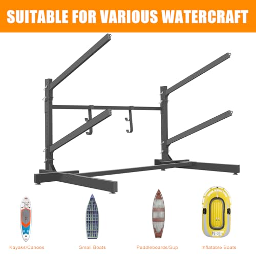 GLIMOVA Cross Base Double Layer Kayak Storage Rack | Heavy Duty Kayak Racks for Garage and Outdoor Storage | Quick Installation Storage Rack for Kayak, Canoe, Surfboard & Paddleboard