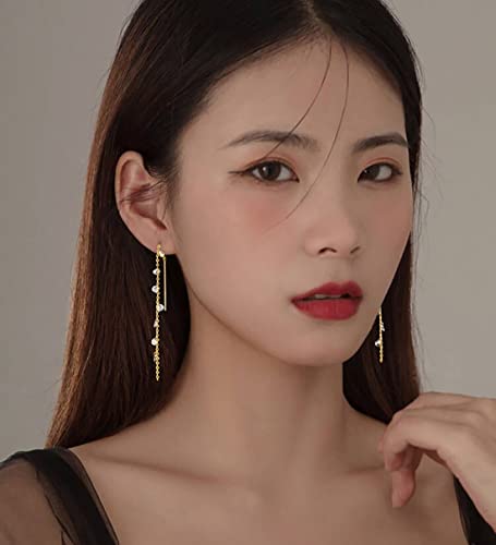 Sluynz 925 Sterling Silver Sparkling Cz Droplet Dangle Earrings For Women Teen Girls Elegant Long Threader Earrings (C-Gold) #TOP1