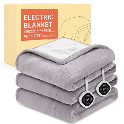 Image of HOMLYNS LuxeHeat Heated Blanket Electric Blanket King Size, Soft Flannel Sherpa Heating Blanket with 10 Heat Settings, 1-10 hrs Timer Auto Shut Off (90x100 inches, Taupe), Only for 120V Voltage Use