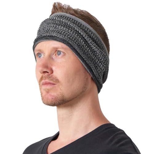 Knitted Turban Headband Men Women - Wide Bandana Hair Band Made in Japan with Cotton for Summer Winter Mix Black