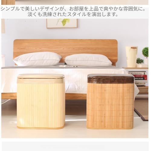 SJGEIDM竹製 収納付きオットマンスツール 大容量 座れる収納ボックス 衣類/小物収納 湿気防止 リビング/玄関/寝室用 足置き機能付き (ストライプ柄,ラージサイズ（40×34×45cm）) [5]