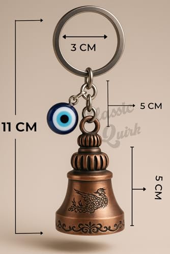 Image of Evil Eye Hooked Guardian Bell Keychain - Protective Lucky Charm Bell with Clip Hook for Bike, Car, Key & Bag | Spiritual Good Luck Talisman Gift