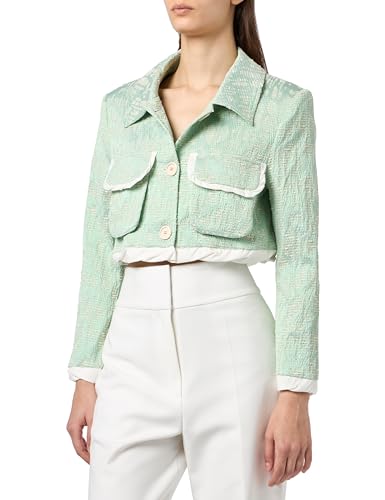 Blazer Pinko Glauconome, veste jacquard natte lurex vert et blanc, taille 40