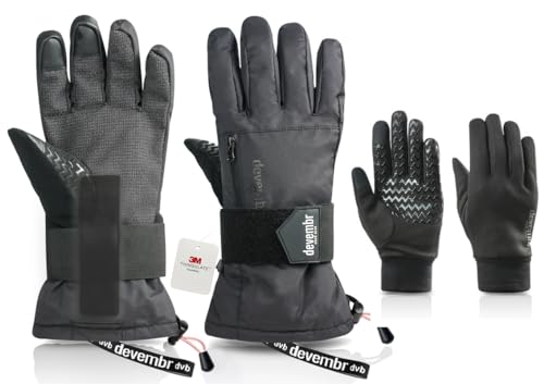 devembr Advanced Snowboarding Gloves with Wrist Guards & Removable Liners, Touchscreen, S