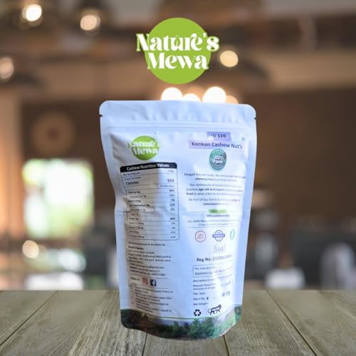 Image of NATURE'S MEWA Konkan Cashew Nuts W320 Premium Whole Kaju | Crunchy & Fresh Natural Cashews for Snacking, Cooking & Sweets | Rich in Protein & Healthy Fats 200 GM