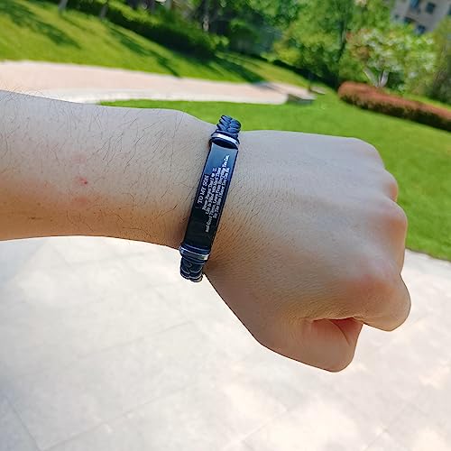 Image of Uloveido PU Leather Stainless Steel ID Bracelet for Son from Mom Dad, Encouragement Inspirational Gift to Men