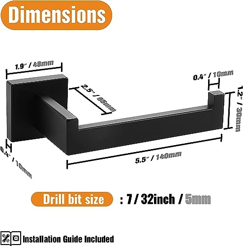 HITSLAM Toilettenpapierhalter Schwarz Matt mit Bohren Edelstahl 304 Klopapierhalter für Küche und Badzimmer Toilette Toilettenpapier Quadrat WC Papier Halterung Rostfrei Klopapierhalter