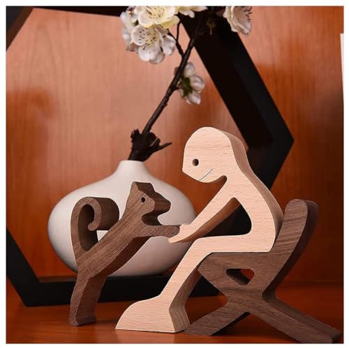 Estatuas de madera talladas a mano Hombre y Gato miniatura 3
