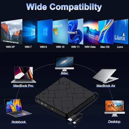 Lectora externa CD DVD para laptop USB 3.0 Tipo-C miniatura 3