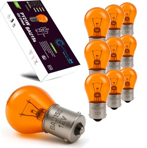 LIGHTWORLD24 10 x PY21W Ampoule Clignotant 12V BAU15s S25 21W Orange – Ampoules Voiture Clignotant Avant/Arrière – Ampoule Auto Halogène Couleur Ambre