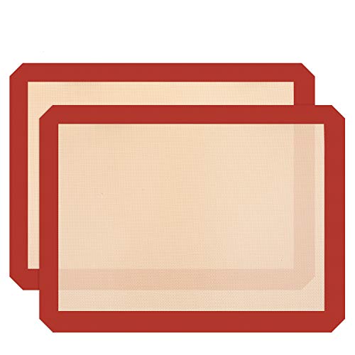 Silicone Baking Mats- FUBARBAR Non Stick Reusable Cookie Pan Sheet Macaron Mat Liner for Oven & Rolling, Perfect Bakeware Supplies For Bread Making Pastry Cake Brioche Pizza-BPA Free (2 PCS)