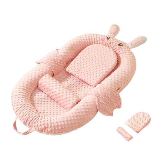 HJJ 折りたたみ式ベビーベッド、傾斜可能な新生児バイオニックベッド、転倒防止、ポータブル、コンパクト、洗える、男の子と女の子に適しており、冬と夏の使用に適しており、ギフトに最適です。 (ピンク,シングルベッド(AB面コンフォート)+スロープマット) [並