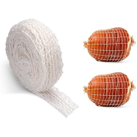 Quanmin 16.4ft/5M Food Grade Meat Netting Roll Size 18 Ham Sock Netting Tube Elastic Butcher Twine for Meat Cooking Kitchen Household Sausage Turkey Ham Bacon Cure Beef Chicken Meats Making Tool Cover