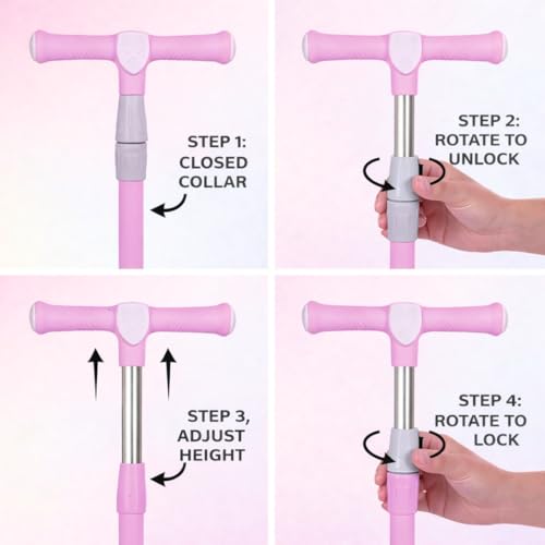 Image of Kids Foldable Kick Scooter with 4 Level Adjustable Height & LED PU Wheels | for Ages 3-14 Years | Rear Brake | 50 kg Weight Capacity | Color Pink