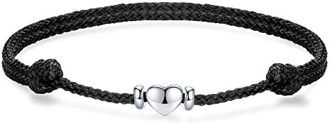J.Endéar Anklet Heart Waterproof Boho Handmade String 925 Sterling Silver Summer Beach Anklets for Women Teen Girls Love Friendship Braided Jewelry, Black