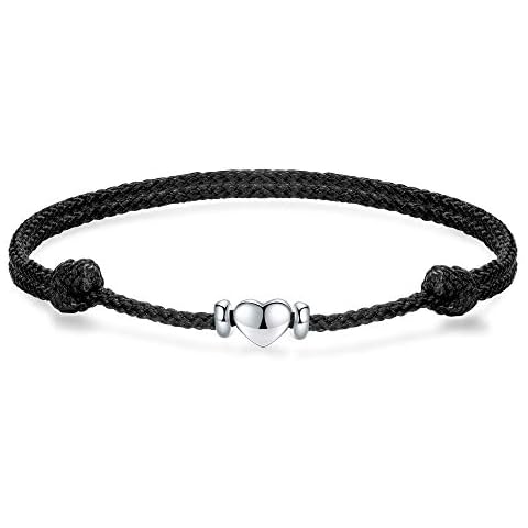 J.Endéar Heart Anklets for Women Girls Sterling Silver, Personalised Handmade Anklets Bracelet 32cm Adjustable Love Friendship Gift, Black Cover
