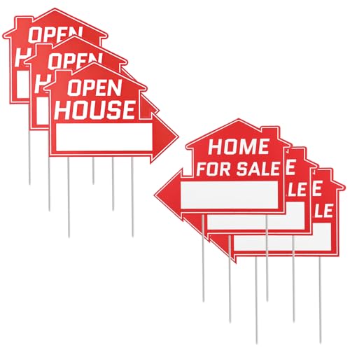 6 Pcs Open House Sign with Stakes, Homes for Sale By Owner Yard Sign, Double Sided Arrow Directional Open House Signs for Real Estate, Room for Rent Estate Sale Signs Lawn Garden Yard,12 X 16 Inch
